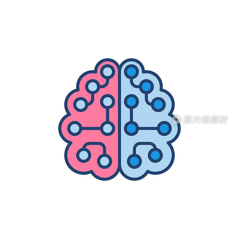人工智能大脑矢量彩色图标- AI现代标志